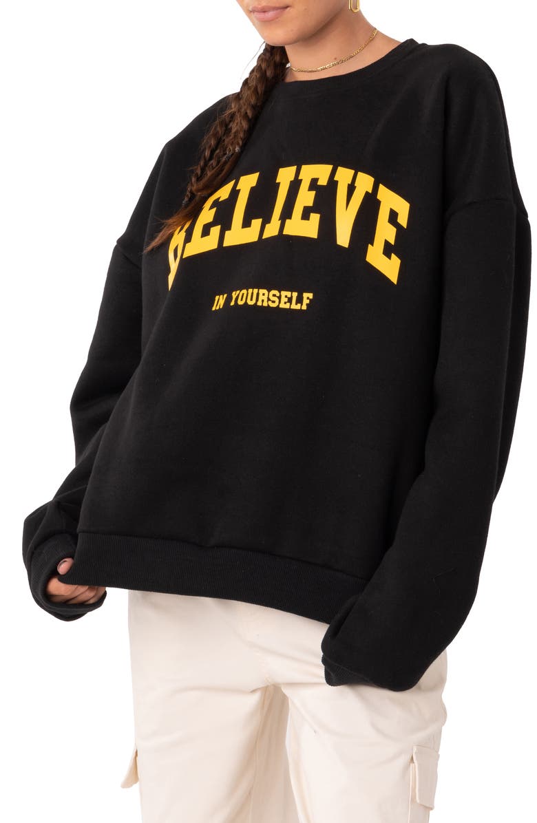 EDIKTED Believe Graphic Cotton Blend Sweatshirt, Alternate, color,
