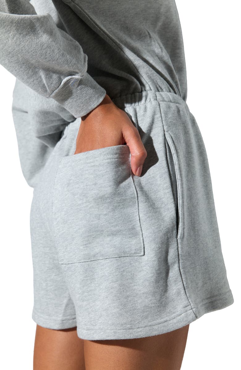 Spiritual Gangster La Vida Long Sleeves Cotton Blend French Terry Romper, Alternate, color, Heather Grey