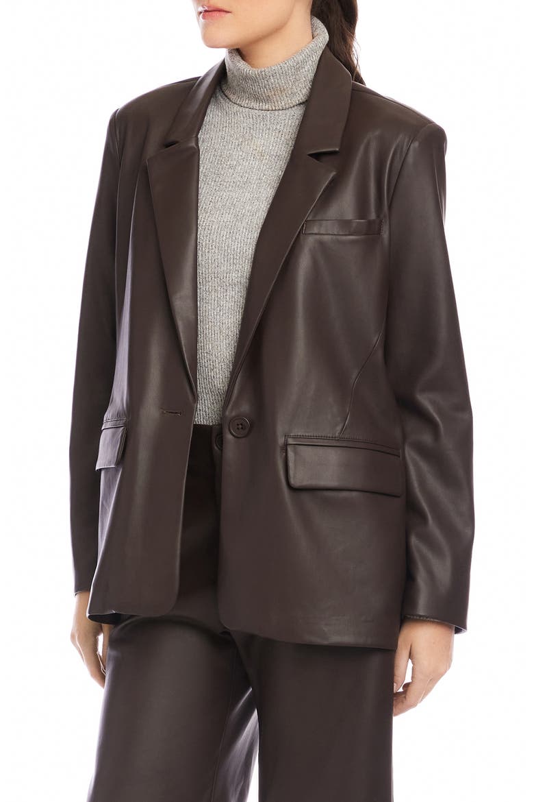 Regan Faux Leather Blazer, Alternate, color, BROWN