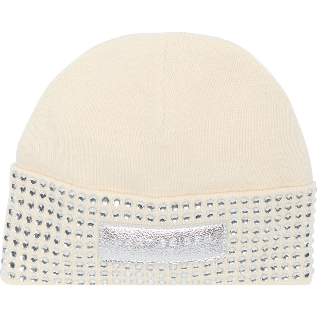Kurt Geiger London Logo Patch Crystal Cuff Beanie In Neutral