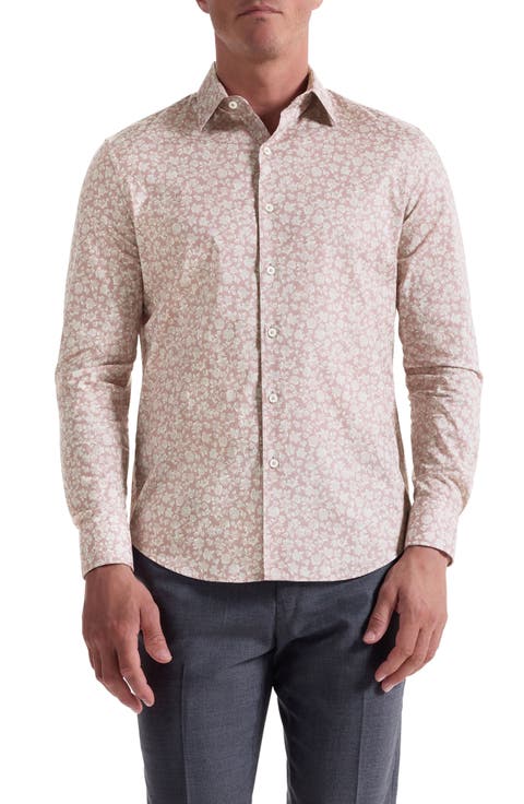 Julian Shaped Fit Floral Stretch Cotton Button-Up Shirt