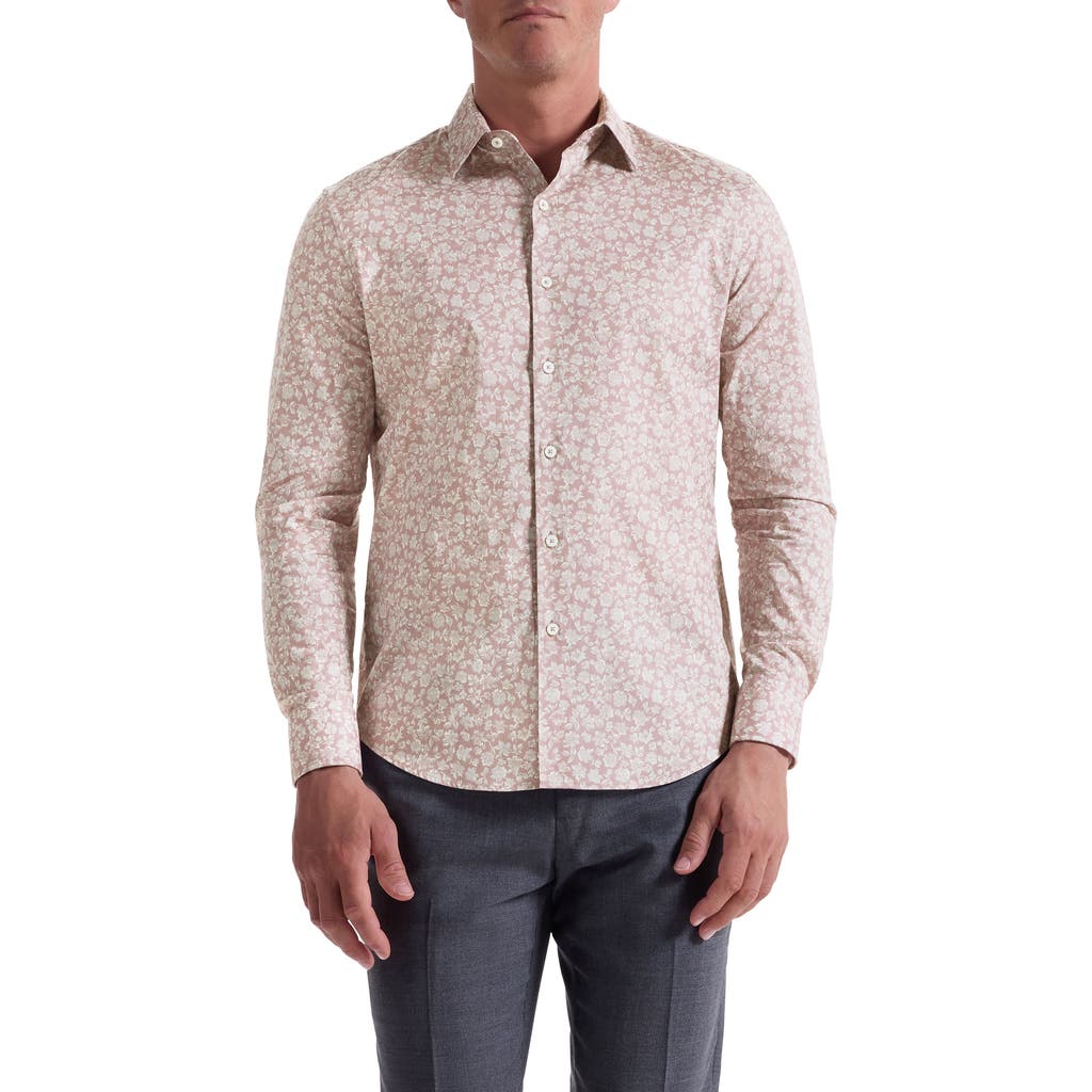 Bugatchi Julian Shaped Fit Floral Stretch Cotton Button-up Shirt In Brown