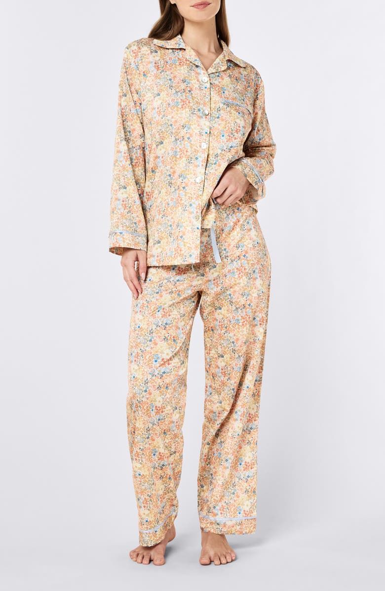 Papinelle Carly Floral Print Cotton Sateen Pajamas, Alternate, color, Honey Yellow