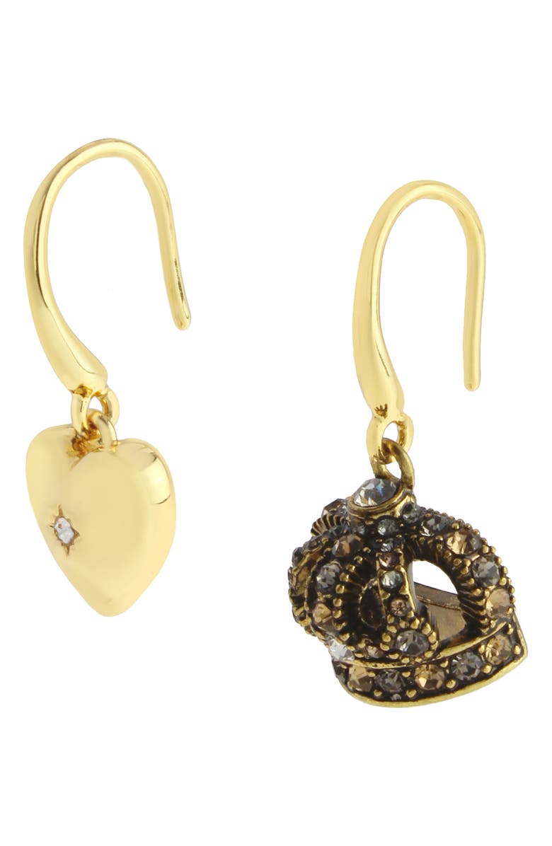 Kurt Geiger London Crown & Heart Mismatched Drop Earrings, Alternate, color, Gold/ Crystal