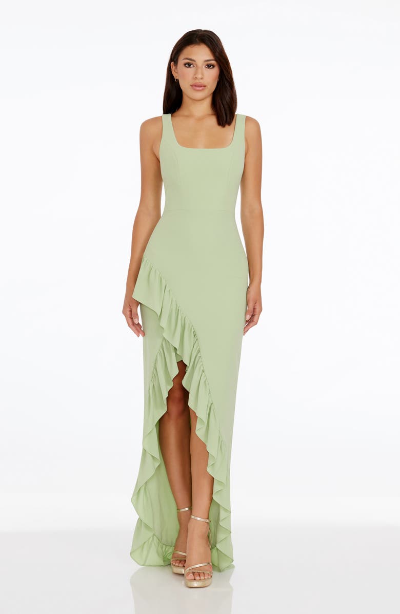 Dress the Population Charlene Ruffle Gown, Alternate, color, Sage