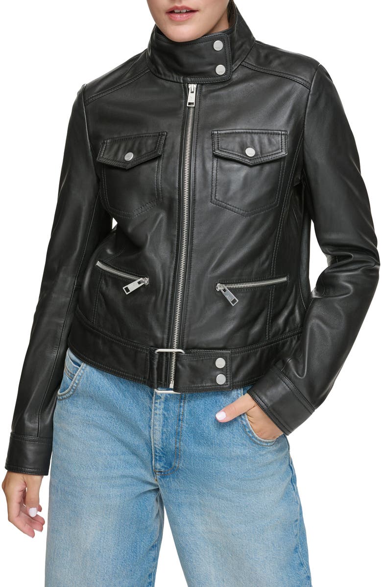 Andrew Marc Leather Moto Jacket, Main, color, 