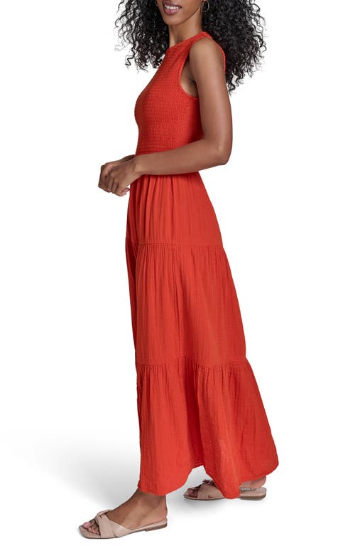 Shop Calvin Klein Smocked Sleeveless Tiered Cotton Gauze Maxi Dress