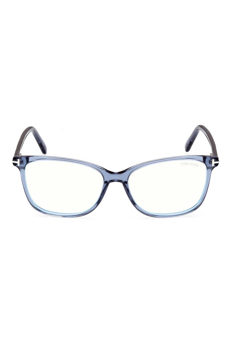 56mm Rectangular Blue Light Blocking Glasses, Main, color, SHINY BLUE