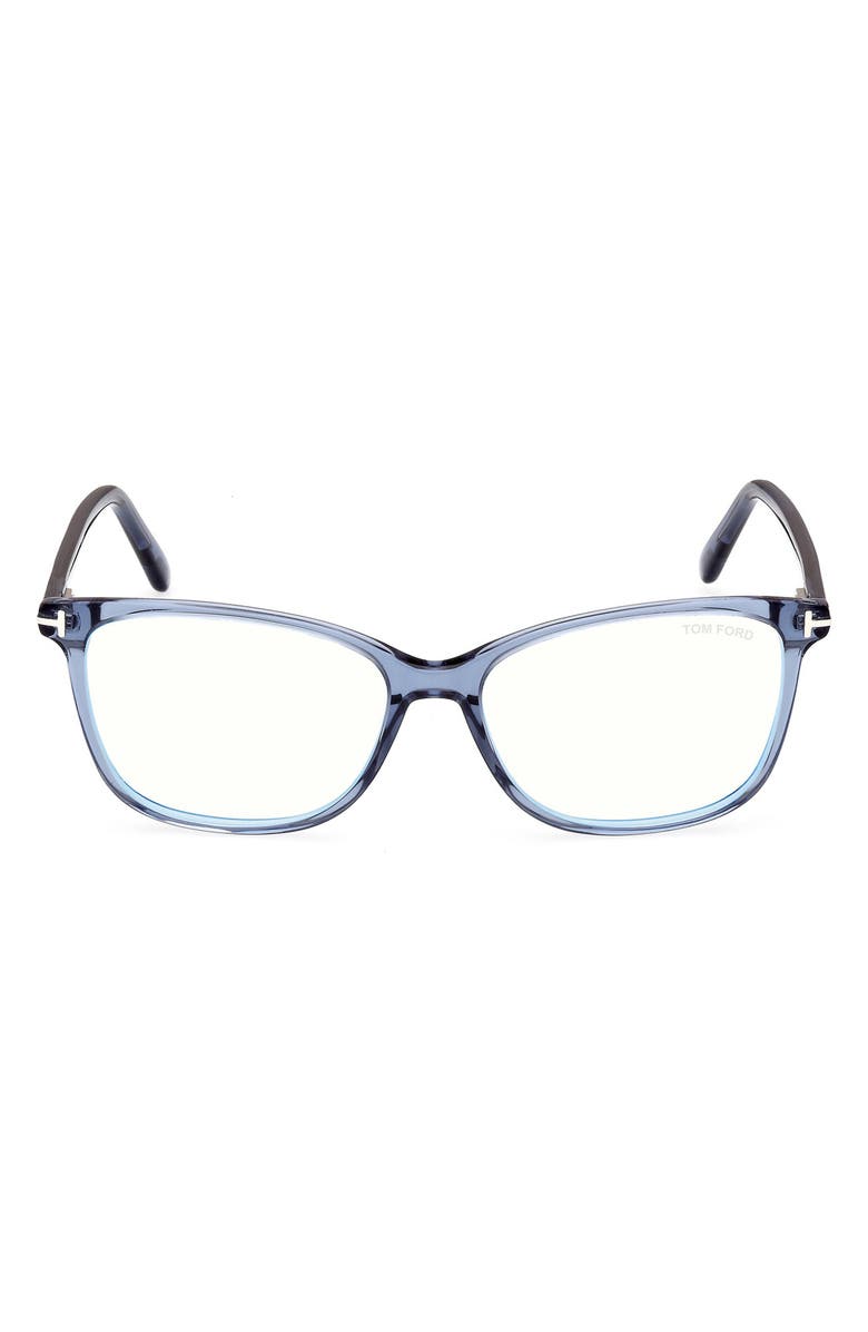 TOM FORD 56mm Rectangular Blue Light Blocking Glasses, Main, color, Shiny Blue