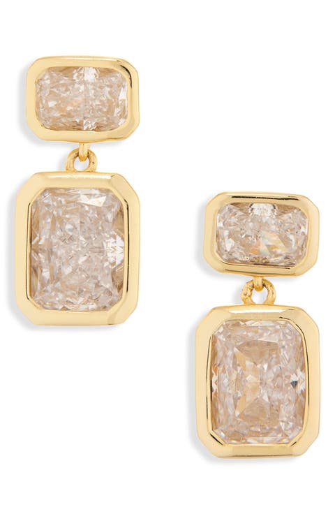 Emerald Cut Cubic Zirconia Double Drop Earrings