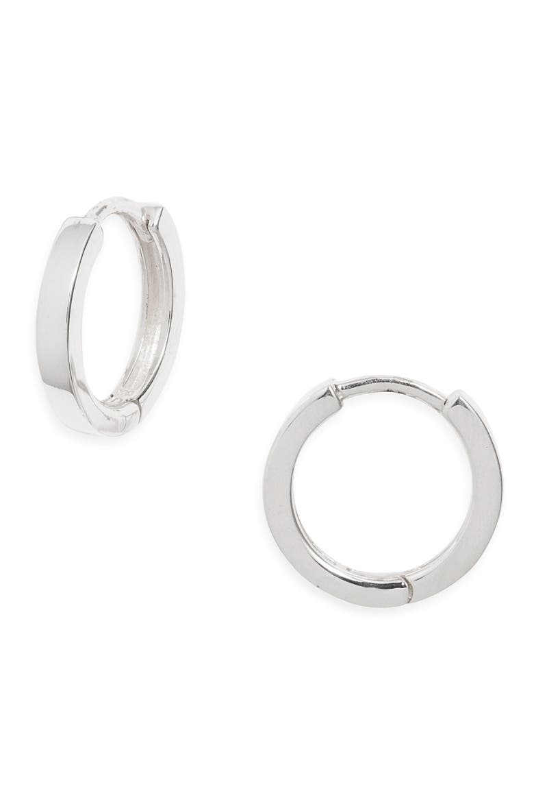 Square Edge Huggie Hoop Earrings, Main, color, STERLING SILVER