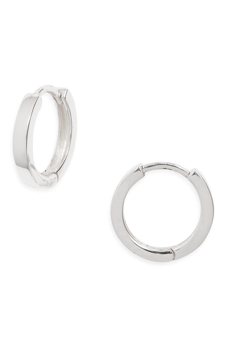 Nashelle Square Edge Huggie Hoop Earrings, Main, color, Sterling Silver