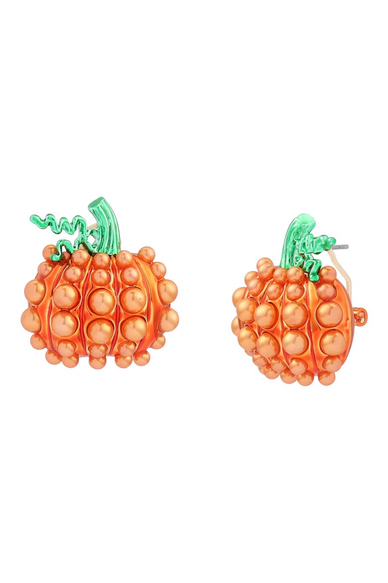 Imitation Pearl Pumpkin Stud Earrings, Main, color, ORANGE