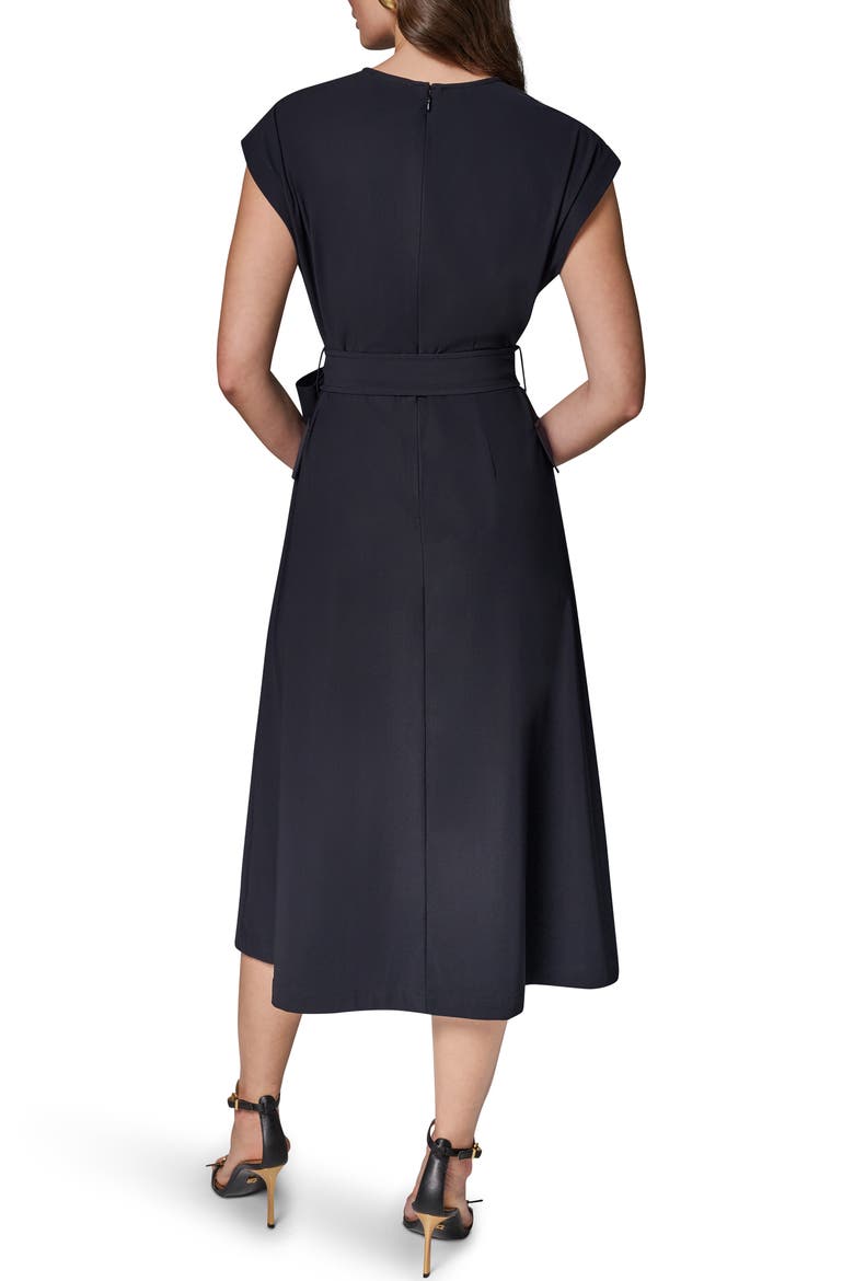 Belted Twill Midi Dress, Alternate, color, BLACK