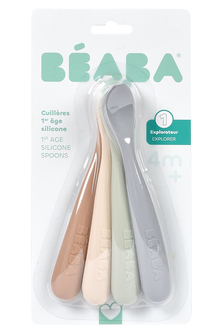 Set of 4 Easy-Grip 1st Stage Silicone Spoons, Alternate, color, NATURAL