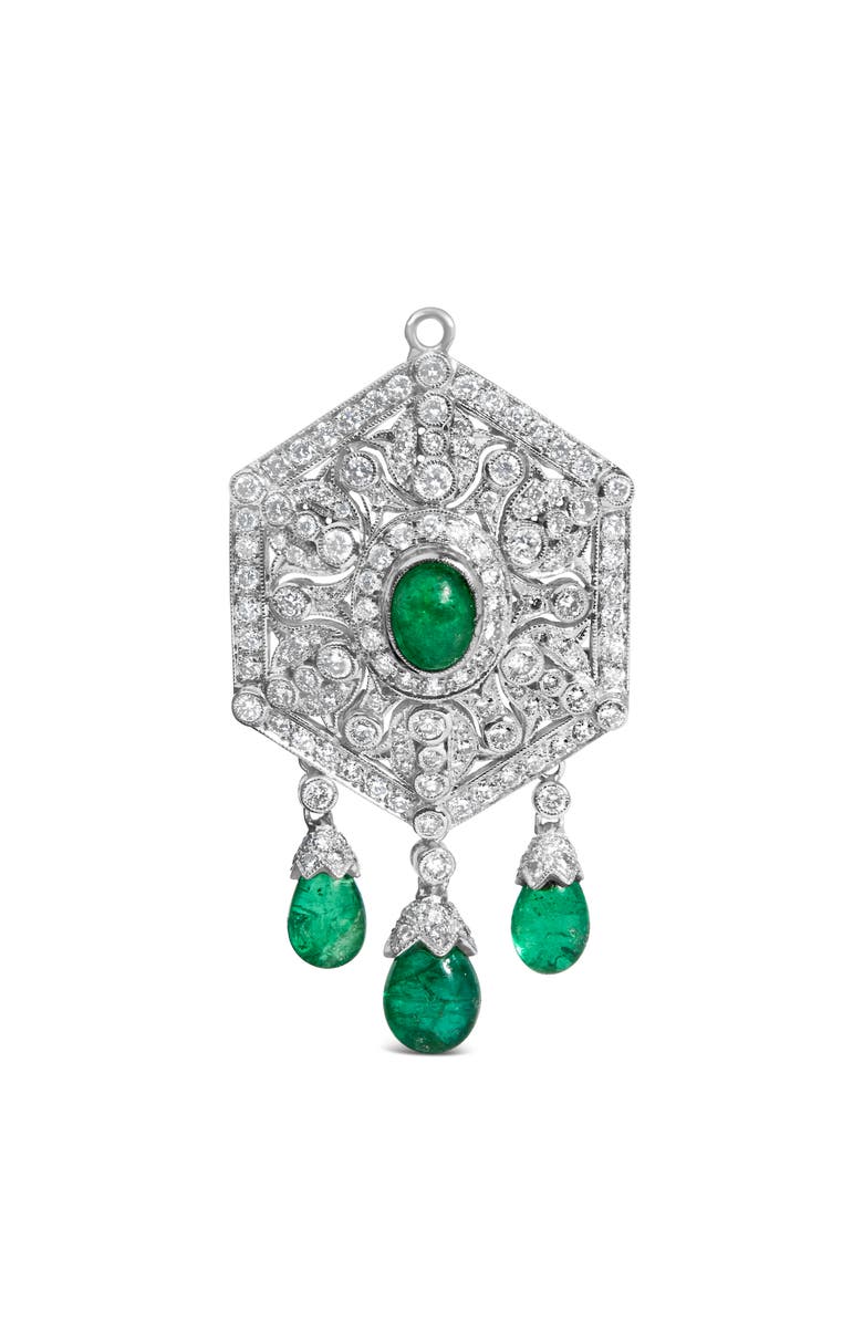 Haus of Brilliance 18K 2 3/4 Cttw Diamond and Emerald Dangle Art Deco Shield Brooch Pin Pendant, Main, color, White