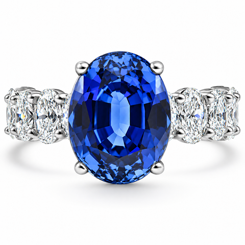 7 1/2ct Oval Blue Sapphire Diamond Engagement Ring 14k Gold Lab Grown