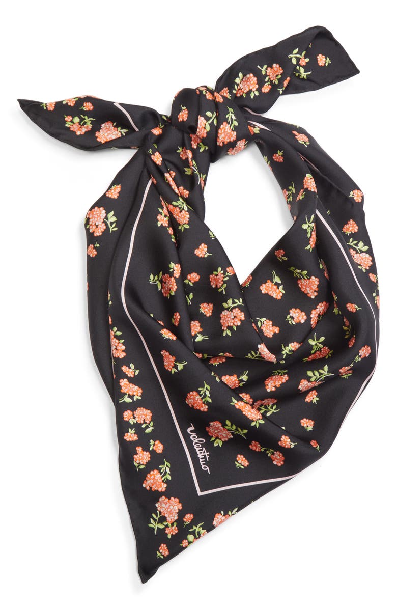 Valentino Garavani Mazzetto Coriandolo Silk Square Scarf, Alternate, color, Black/ Rose