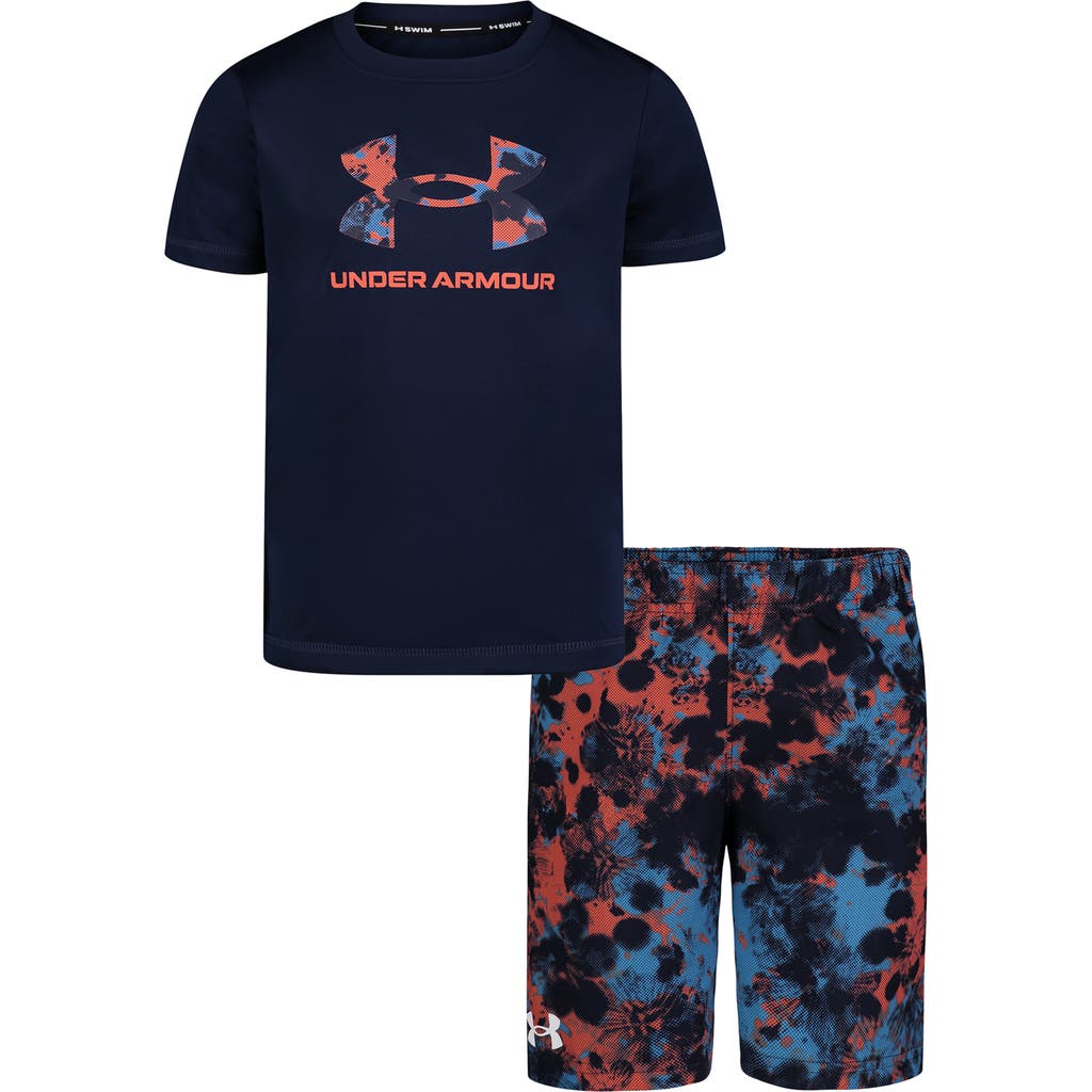 Under Armour Kids' Half Tone Swim Tee & Shorts Set In Midnight Navy