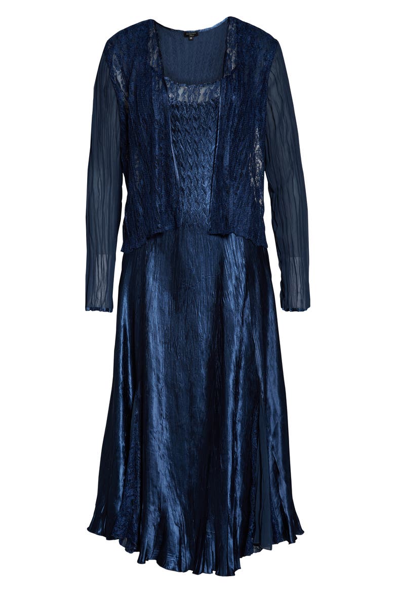Charmeuse Midi Dress with Jacket, Alternate, color, ECLIPSE