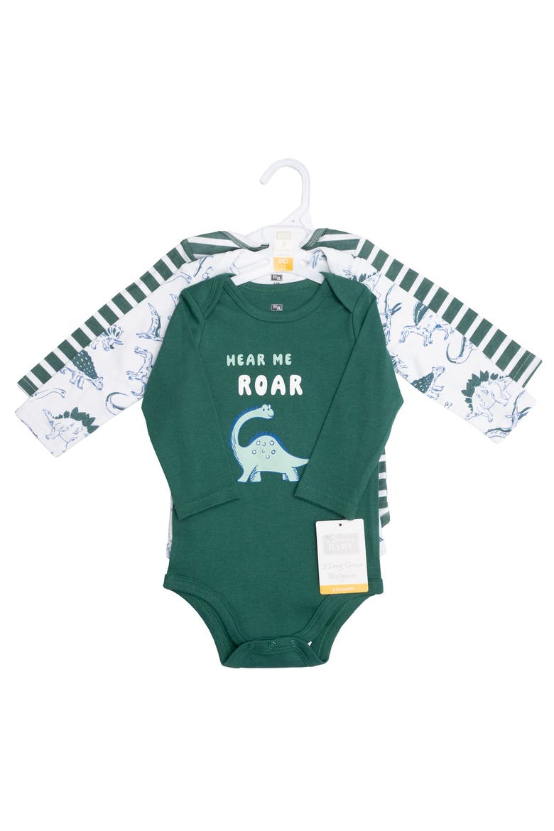 Cotton Long-sleeve Bodysuit Three-piece Set, Alternate, color, Hear Me Roar Dino