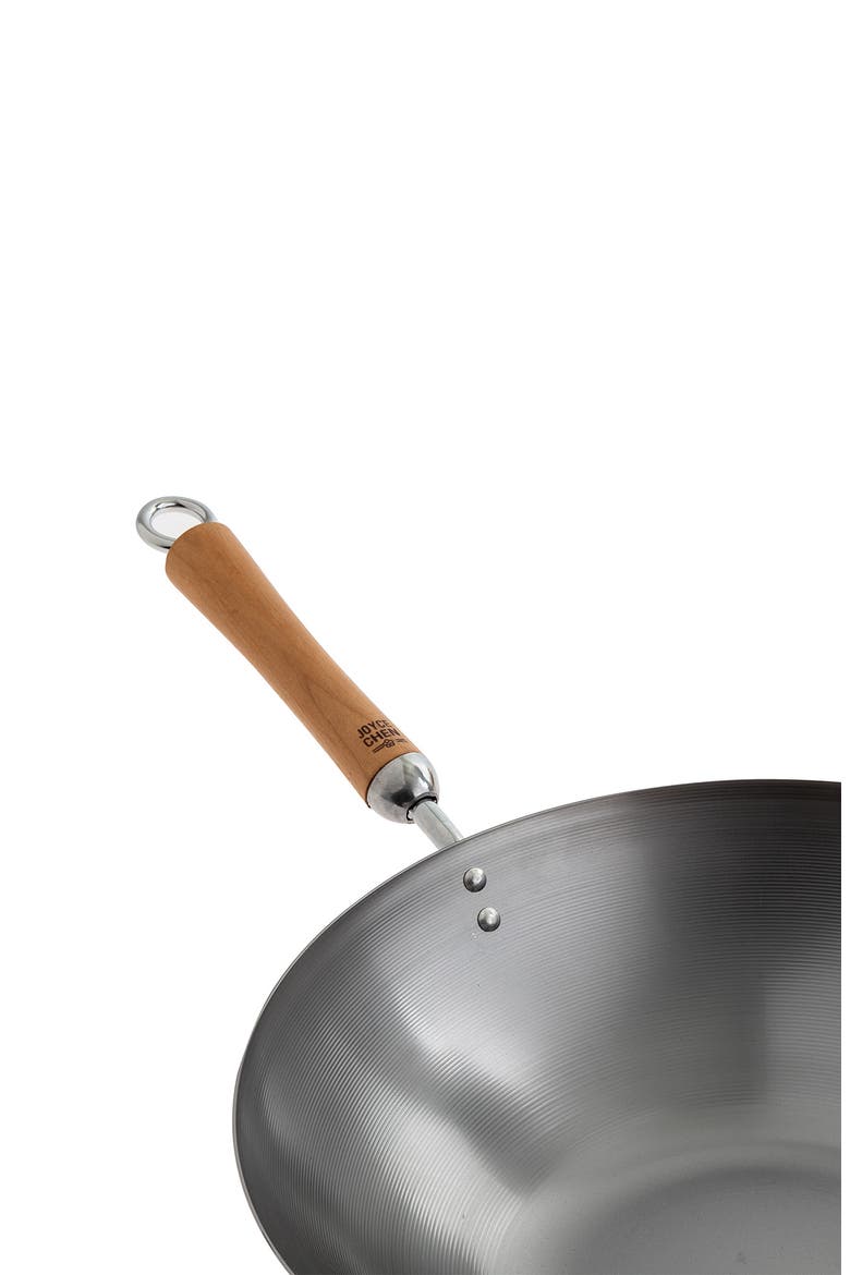Uncoated Carbon Steel Flat Bottom Wok Set with Lid and Birch Handles, 4 Pieces, Alternate, color, SILVER