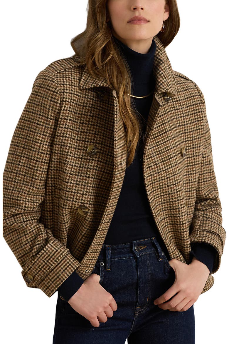 Double Breasted Wool Blend Jacket, Main, color, LODEN BOX CHECK