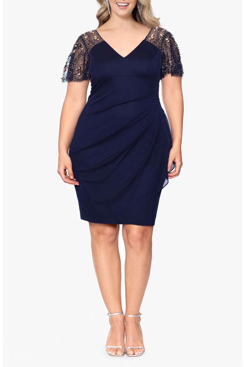Embellished Flutter Sleeve Cocktail Dress, Main, color, NAVY
