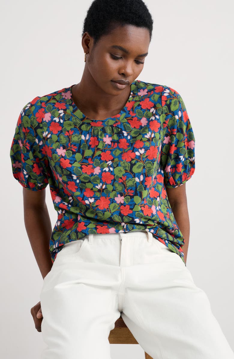 Seasalt Cornwall Seaberry Floral Puff Sleeve Top, Alternate, color, Houseplant Maritime