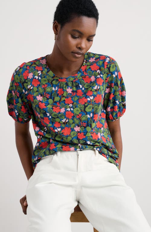Seasalt Cornwall Seaberry Floral Puff Sleeve Top In Green