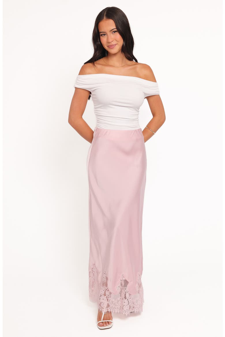 Alira Satin & Lace Maxi Skirt, Alternate, color, PALE PINK