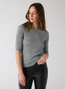 Majestic Filatures Metallic Rib Elbow Sleeve Crewneck