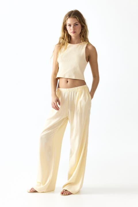 Wide-leg linen-blend pants