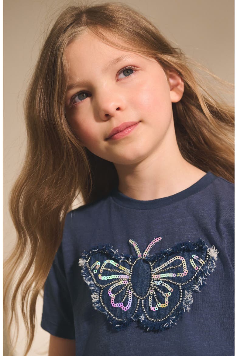 Kids' Butterfly Embellished Cotton Graphic T-Shirt, Alternate, color, BLUE