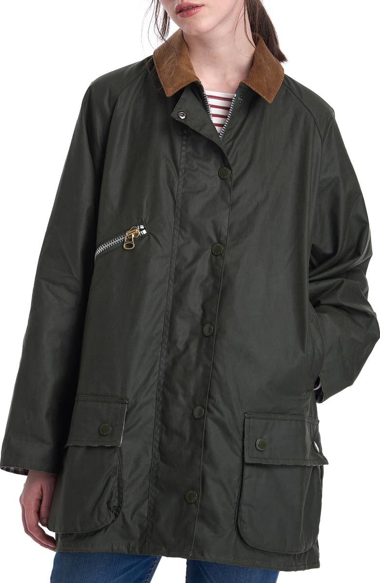 Barbour x ALEXACHUNG Edith Weatherproof Waxed Cotton Jacket, Main, color,