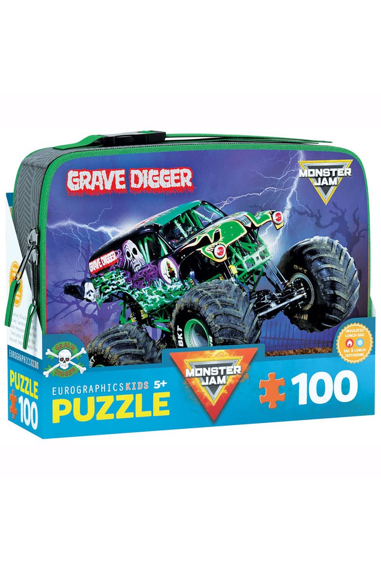 Monster Jam Puzzle & Lunch Box Grave Digger, 100Piece Jigsaw, Main, color, Multicolored