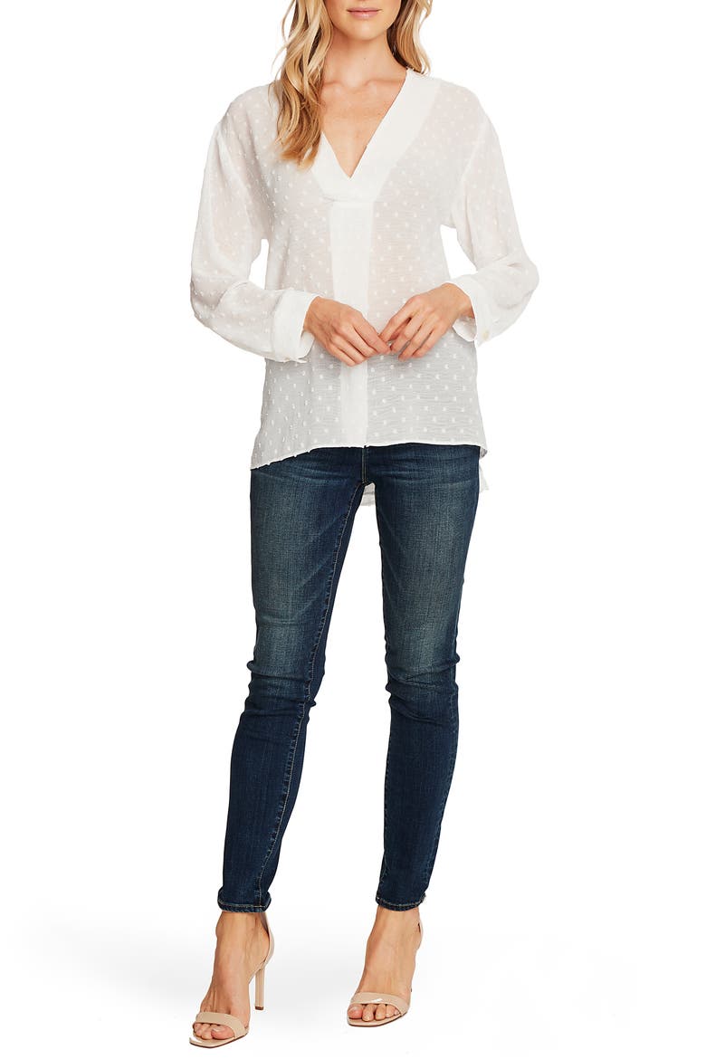 Clip Dot Long Sleeve Blouse, Alternate, color, PEARL IVORY