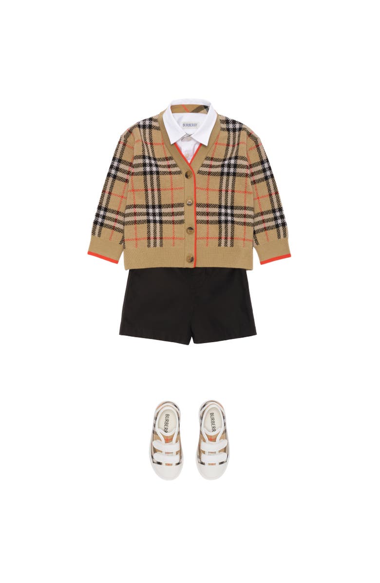 Burberry Check Wool Cardigan, Alternate, color, Sand Beige