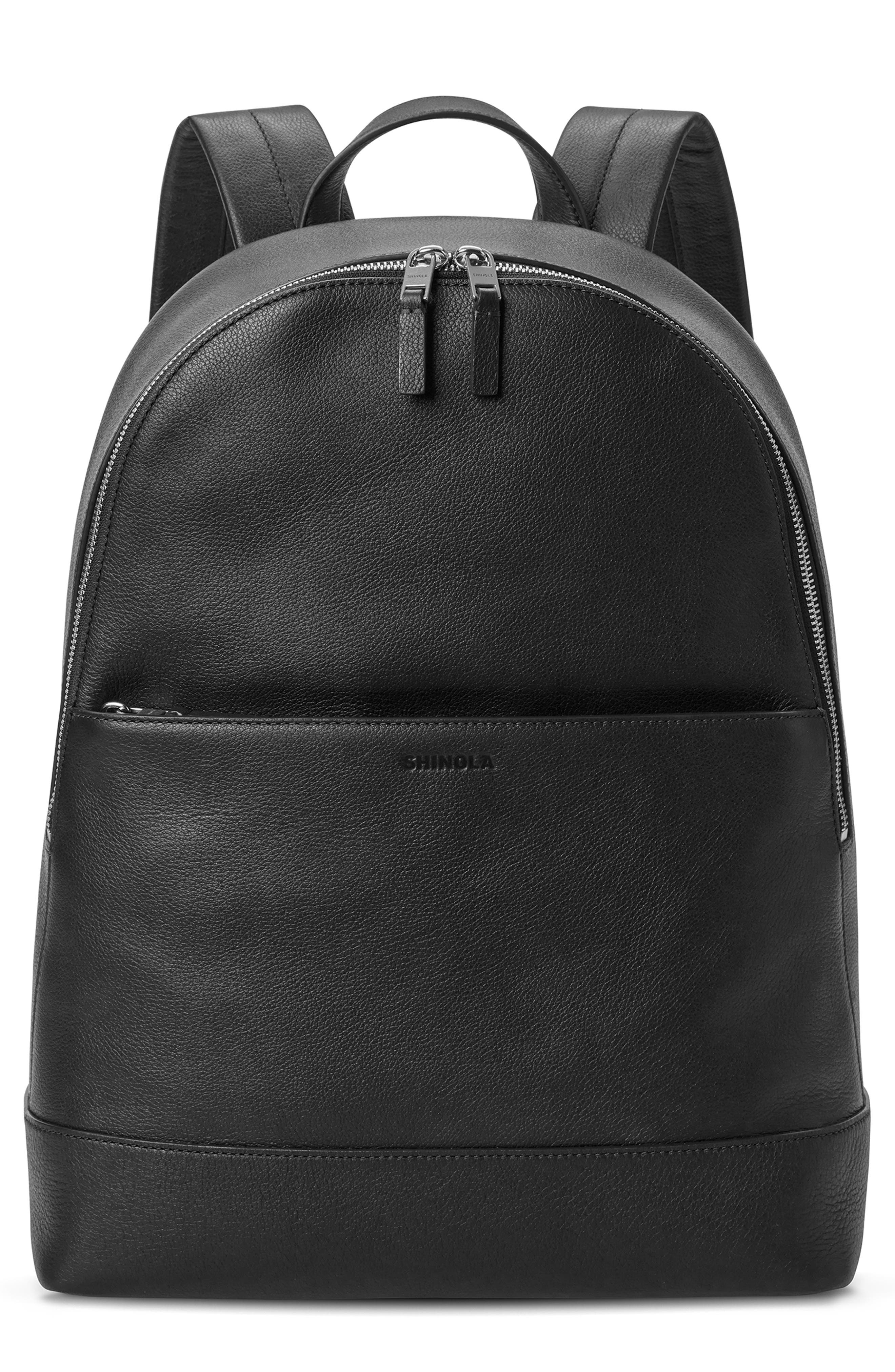 Shinola Canfield Pebble Leather Backpack, Main, color, Black
