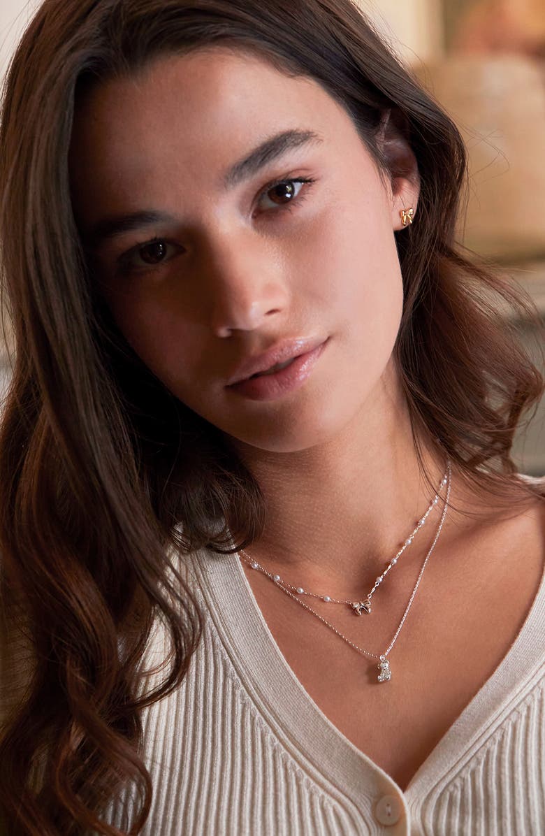 Estella Bartlett Faux Pearl & Bow Necklace, Alternate, color, Silver