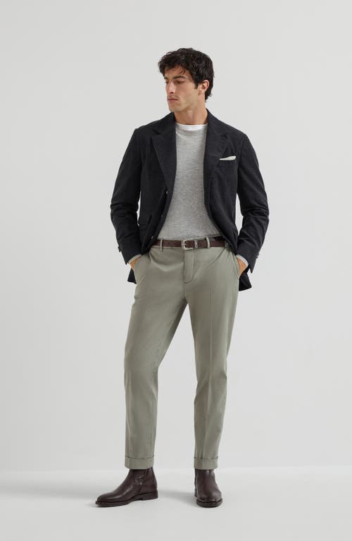 Brunello Cucinelli Pima Cotton Comfort Gabardine Italian Trousers In Green
