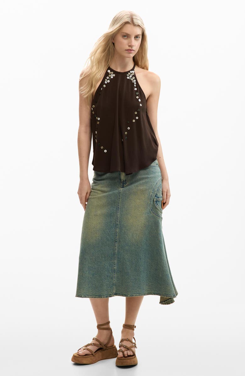 Desigual Button Trapeze Top, Alternate, color, Brown