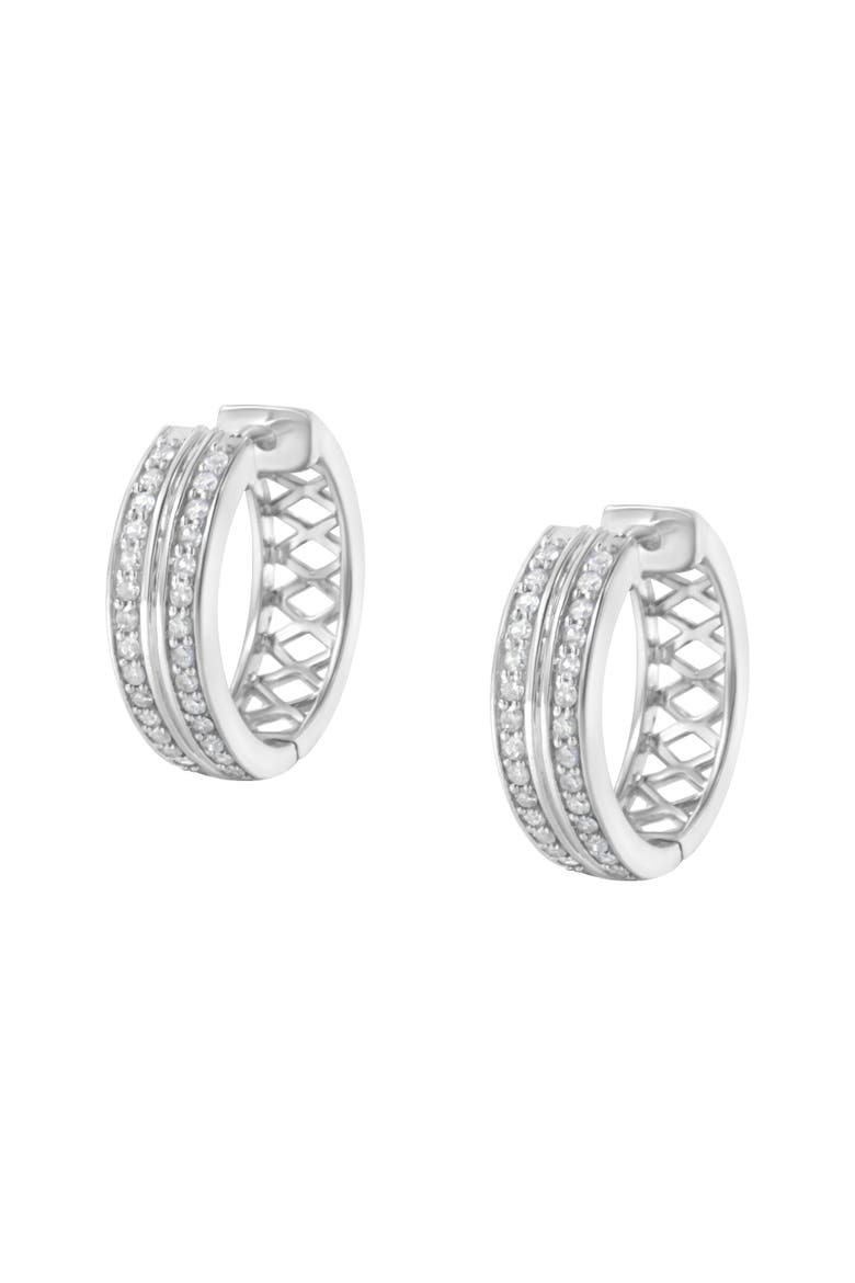 10K White Gold Diamond Hoop Earring, Alternate, color, White