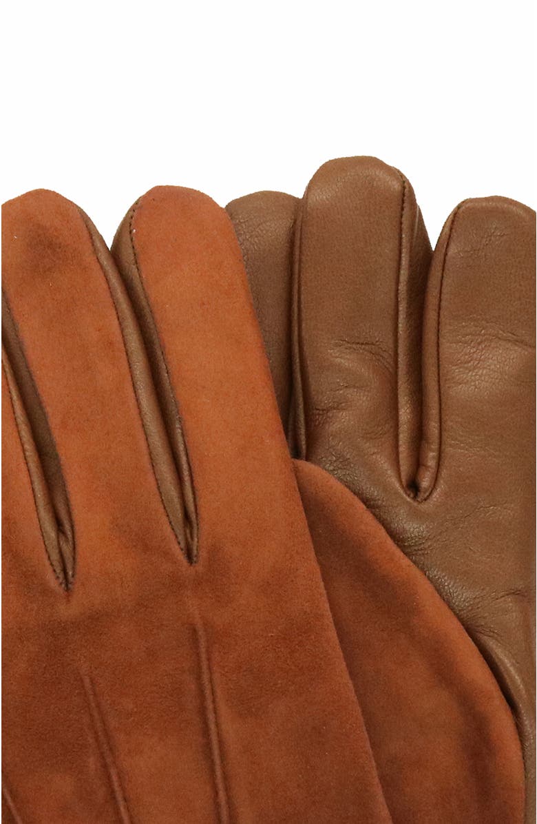 Portolano Nappa leather and suede gloves with cashmere lining, Alternate, color, Cognac