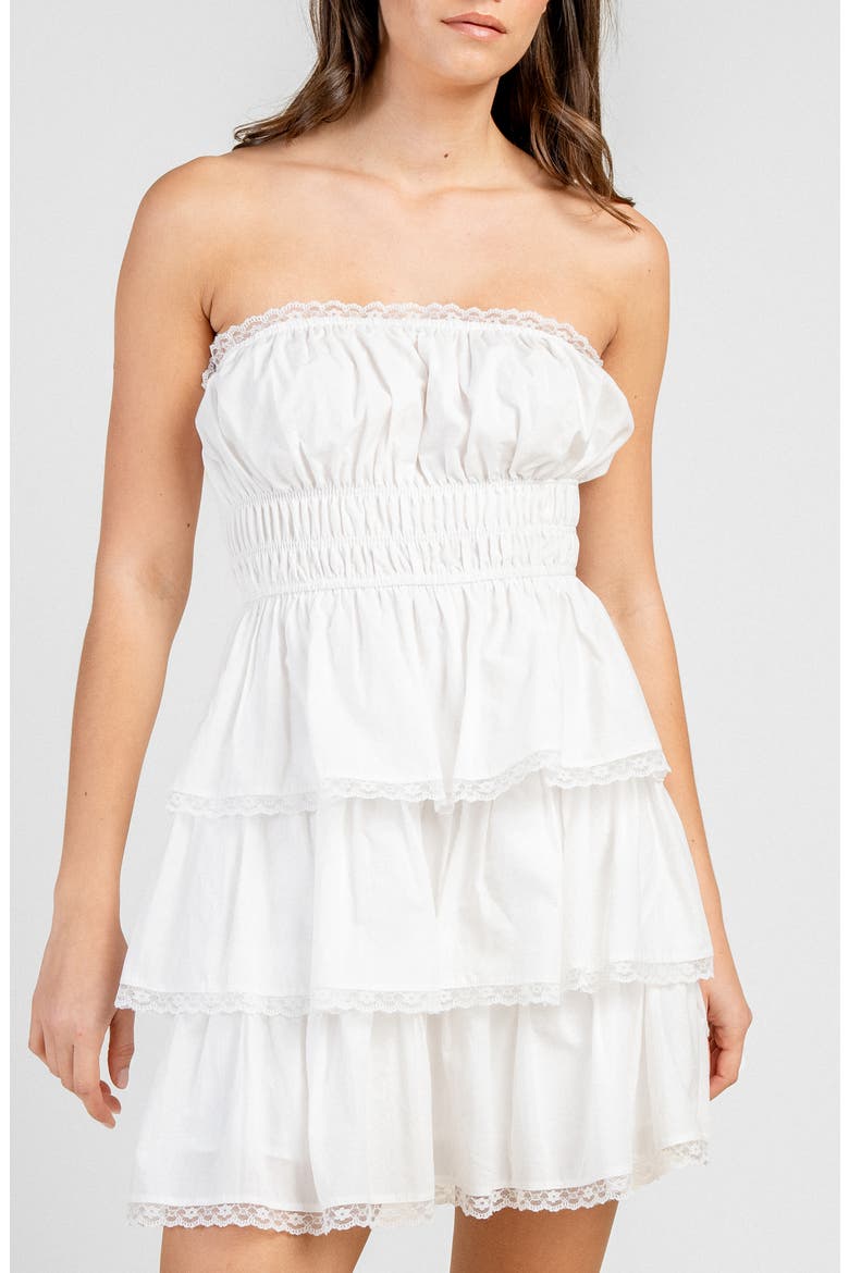 Tiered Cotton Poplin Strapless Minidress, Alternate, color, IVORY