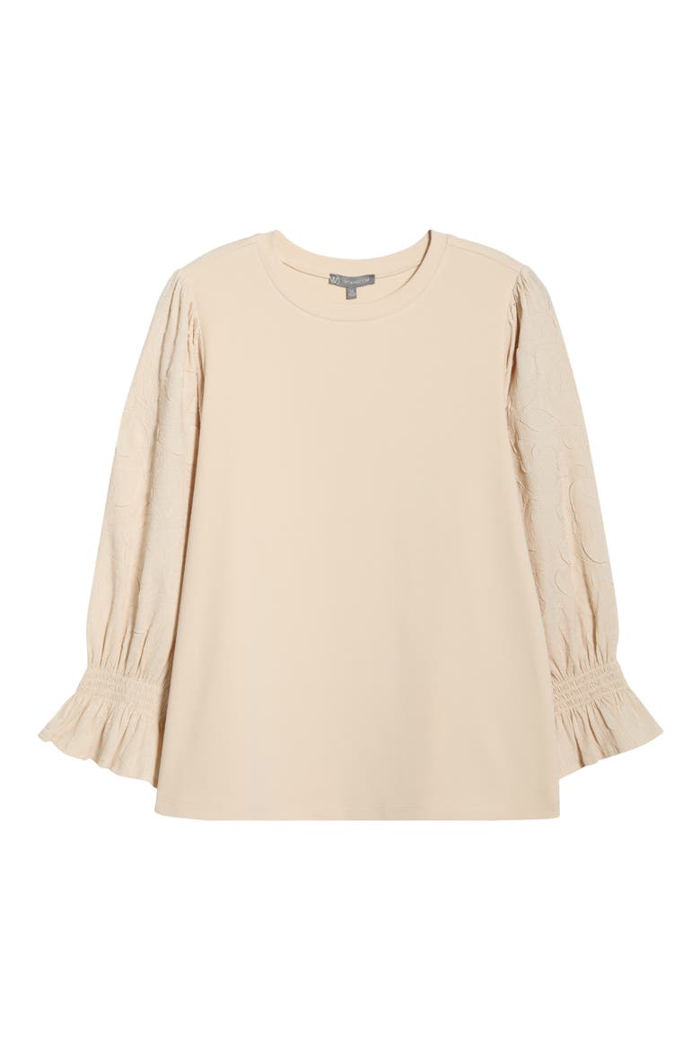 Mixed Media Smocked Sleeve Top(Plus), Alternate, color, ECRU