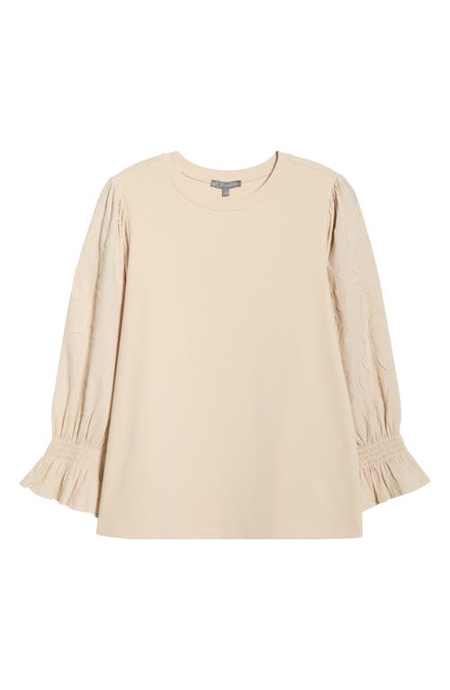 Wit & Wisdom Mixed Media Smocked Sleeve Top In Neutral