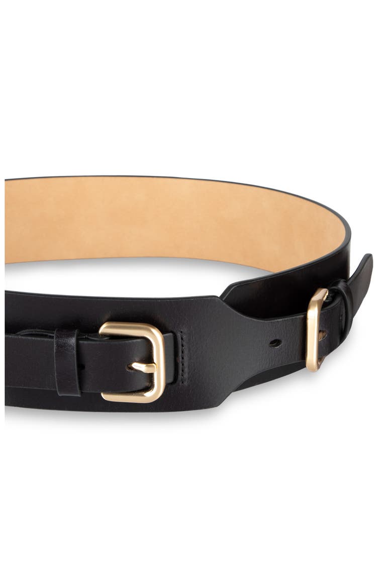 Double Buckle Leather Wide Belt, Alternate, color, BLACK