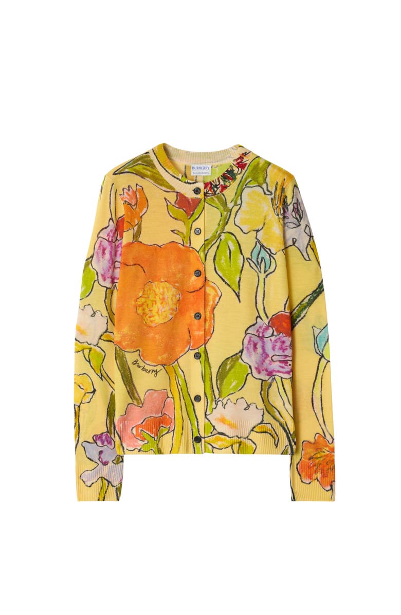 Burberry Highgrove Cascading Flowers Wool Cardigan, Alternate, color, Yellow