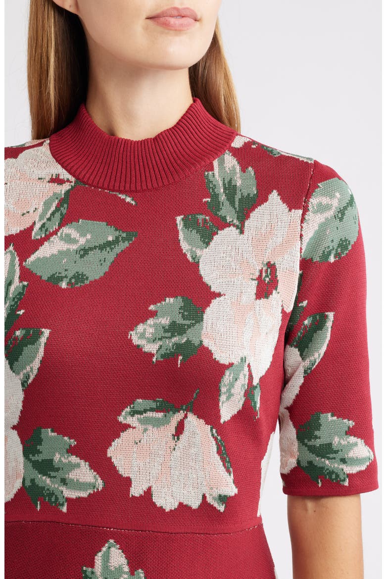 Floral Mock Neck Knit Dress, Alternate, color, WINE MULTI